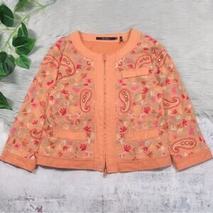 NIC+ZOE Cotton Floral Paisley Embroidered Zip Front Jacket Women’s Size Medium